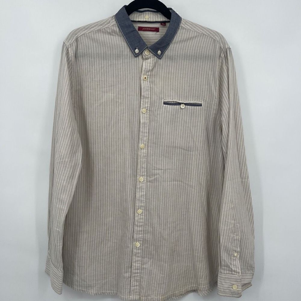 Jeremiah Men's Alford 100% Cotton Long Sleeve Khaki Stripe